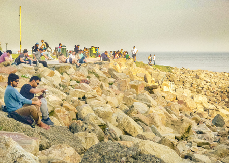 MONTEVIDEO, URUGUAY, JULY - 2017 - Crowded coastal scene at Montevideo city, Uruguayのeditorial素材