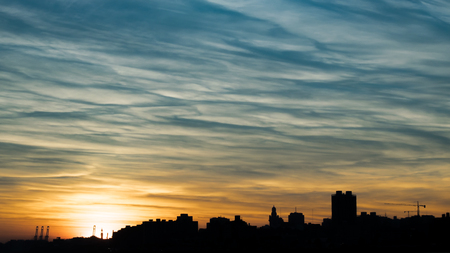 Cityscape sunset scene at Montevideo city, Uruguayの写真素材