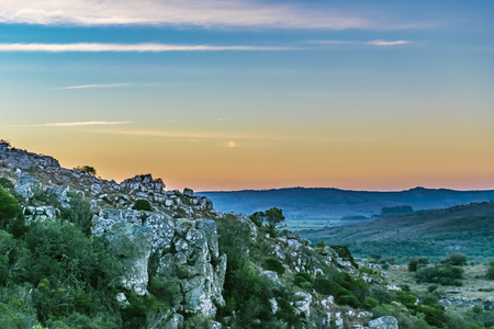 Countryside landscape scene at Salto del Penitente, a local toursitic location of Uruguayの写真素材