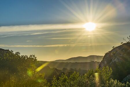Countryside landscape scene at Salto del Penitente, a local toursitic location of Uruguayの写真素材