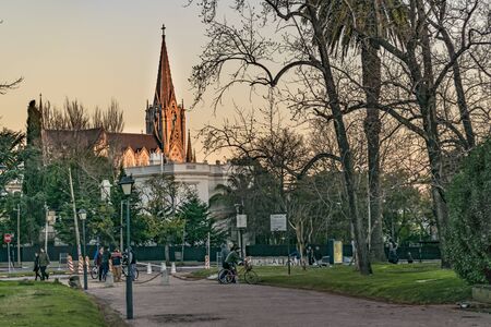 MONTEVIDEO, URUGUAY, AUGUST - 2017 - Winter afternoon scene at public park in Montevideo city,...