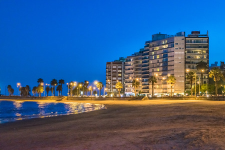 MONTEVIDEO, URUGUAY, SEPTEMBER - 2017 - Night scene at pocitos beach in Montevideo city, Uruguayのeditorial素材