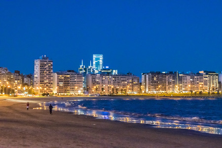 MONTEVIDEO, URUGUAY, SEPTEMBER - 2017 - Night scene at pocitos beach in Montevideo city, Uruguayのeditorial素材