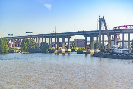 BUENOS AIRES, ARGENTINA, JANUARY - 2017 - Big bridge at port in Buenos Aires city, Argentinaのeditorial素材