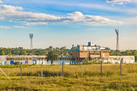 MONTEVIDEO, URUGUAY, APRIL - 2017 - Exterior facade soccer stadium building at Montevideo city, Uruguayのeditorial素材