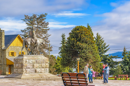 SAN CARLOS DE BARILOCHE, ARGENTINA, APRIL - 2017 - People at civic center square at Bariloche, Argentinaのeditorial素材