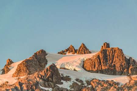 Snowy mountains landscape scene at chilean patagonian territoryの写真素材