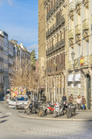 MADRID, SPAIN, DECEMBER - 2017 - Urban scene at historic center of Madrid city, Spainのeditorial素材