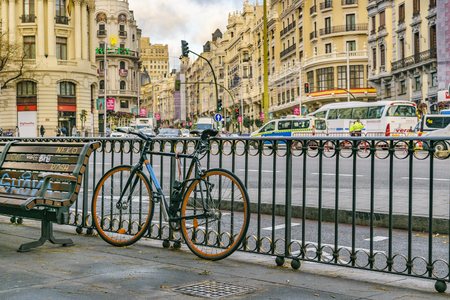MADRID, SPAIN, DECEMBER - 2017 - Urban day scene at famous gran via street in Madrid city, Spainのeditorial素材