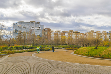MADRID, SPAIN, DECEMBER - 2017 - Urban day winter scene at Arganzuela district park, Madrid, Spainのeditorial素材