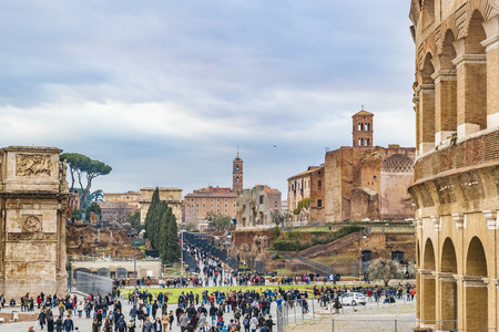 ROME, ITALY, DECEMBER - 2017 - Exterior view of rome coliseum facade at winter day in Rome city, Italyのeditorial素材