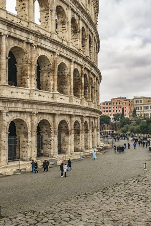 ROME, ITALY, DECEMBER - 2017 - Exterior view of rome coliseum facade at winter day in Rome city, Italyのeditorial素材