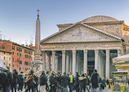 ROME, ITALY, DECEMBER - 2017 - Exterior view of famous landmark roman pantheon at piazza della rotonda, Rome, Italyのeditorial素材