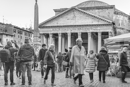 ROME, ITALY, DECEMBER - 2017 - Exterior view of famous landmark roman pantheon at piazza della rotonda, Rome, Italyのeditorial素材