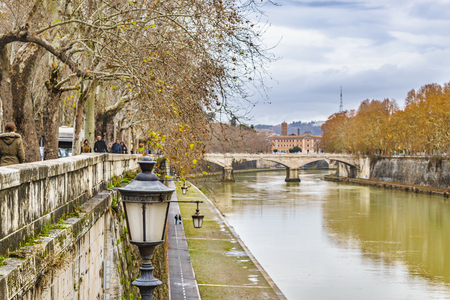 ROME, ITALY, DECEMBER - 2017 - Urban day winter season scene at tiber river in Rome city, Italyのeditorial素材
