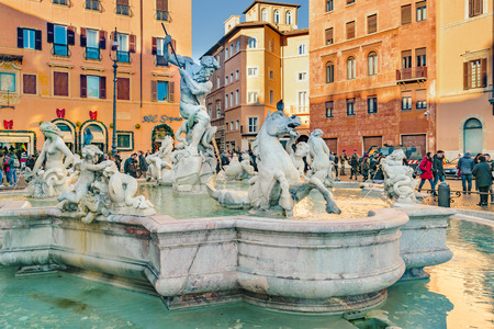 ROME, ITALY, DECEMBER - 2017 - Neptune fountain at piazza navona, the most famous square of Rome city, Italyのeditorial素材