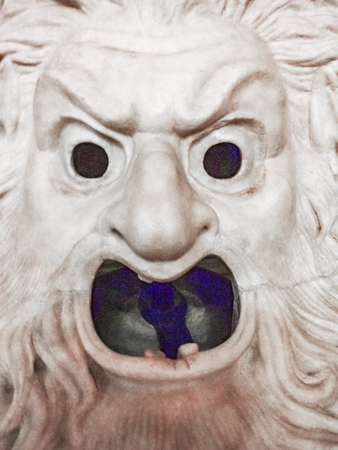 ROME, ITALY, DECEMBER - 2017 - Greek or roman stlye theater mask sculpture at capitoline museum,...
