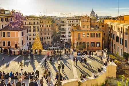 ROME, ITALY, JANUARY - 2018 - Aerial cityscape view from viewpoint at top of piazza di spagna, the most famous plaza of Rome.のeditorial素材