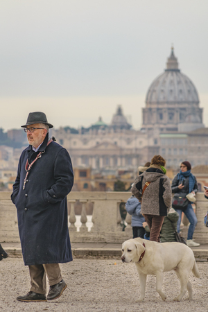 ROME, ITALY, DECEMBER - 2017 - Group of tourists at monte pincio viewpoint.のeditorial素材