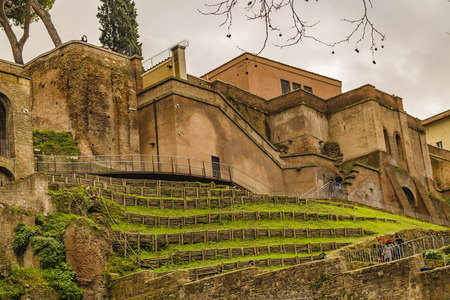 Exterior ancient fort walls of giardino degli aranci at Rome city, Italyのeditorial素材