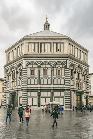 FLORENCE, ITALY, JANUARY - 2018 - Front view of famous san giovanni baptistery in Florence, Italyのeditorial素材
