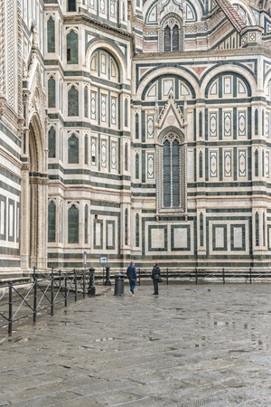 Exterior detail view of famous santa maria del fiore cathedral at piazza del duomo, Florence, Italyの写真素材