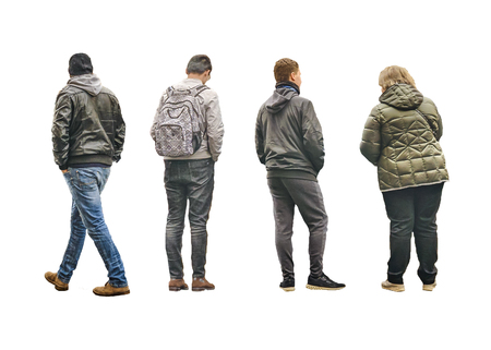 Isolated photo of a group of people in back view over white backgroundの写真素材