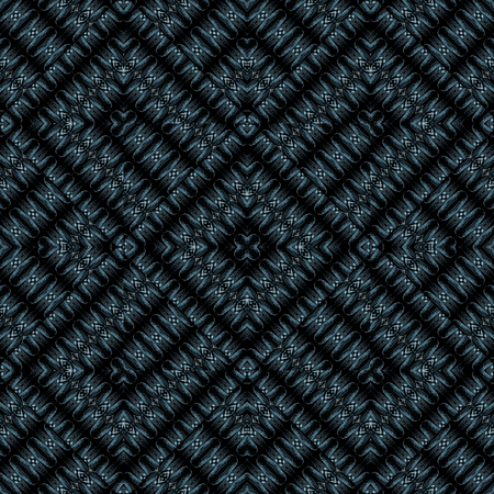 Digital art technique modern geometric check abstract pattern mosaic design in blue and black tones.