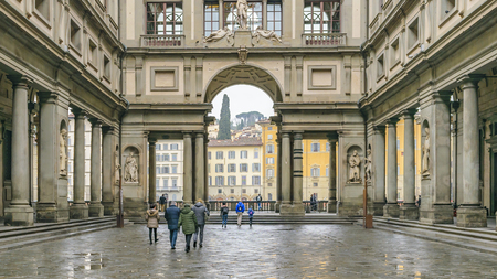 FLORENCE, ITALY, JANUARY - 2018 - Exterior view of famous uffizi gallery at florence city, Italyのeditorial素材