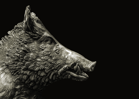 FLORENCE, ITALY, JANUARY - 2018 - Traditional ritual of touching wild pig mouth sculpture at san lorenzo market at historic center of florence, italyのeditorial素材