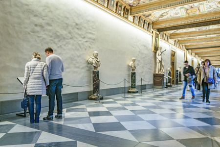 FLORENCE, ITALY, JANUARY - 2018 - Perspective interior view of famous gallery at florence city, Italyのeditorial素材