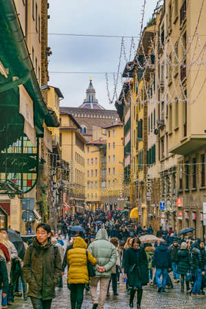 FLORENCE, ITALY, JANUARY - 2018 - Winter urban scene at historic center of florence city, Italyのeditorial素材