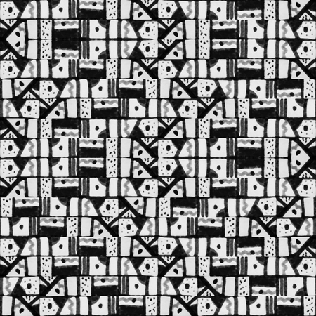 Mixed media technique abstract geometric ethnic or tribal style seamless pattern design in black and...