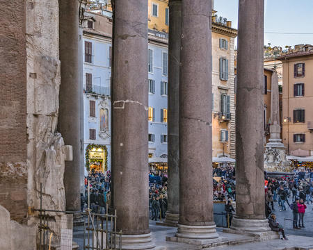 ROME, ITALY, DECEMBER - 2017 - Exterior view of famous landmark roman pantheon at piazza della rotonda, Rome, Italyのeditorial素材