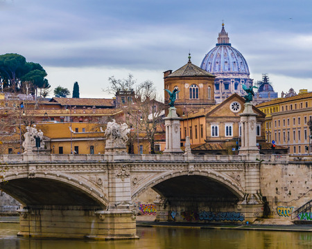 ROME, ITALY, DECEMBER -2017 - Urban day winter season scene with sain peter cathedral as background, Rome, Italyのeditorial素材