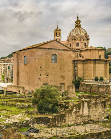 Exterior view of santi luca e martina church and curia julia building at Rome city, Italyのeditorial素材