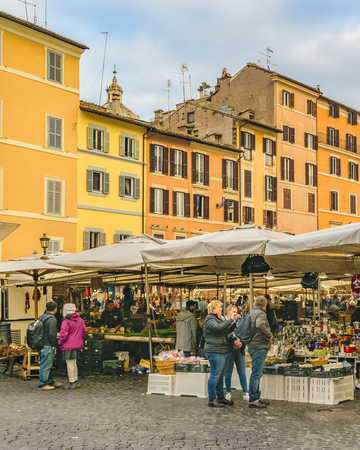 ROME, ITALY, DECEMBER - 2017 - Campo dei fiori, a traditional street market at historic center of Rome, Italyのeditorial素材