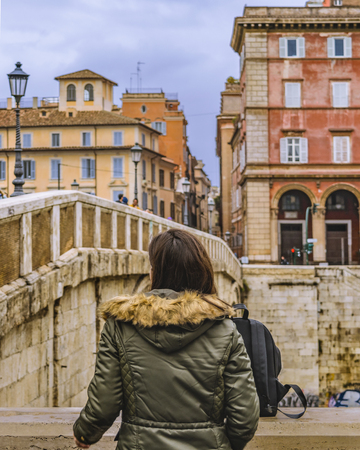 ROME, ITALY, JANUARY - 2018 - Urban day winter season scene at tiber river bridge in Rome, Italyのeditorial素材
