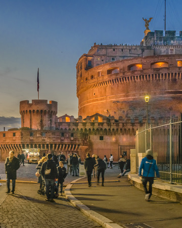 ROME, ITALY, DECEMBER - 2017 - Exterior view of Saint Angel castle, a famous roman cylindrical historic building located in Rome city, Italyのeditorial素材