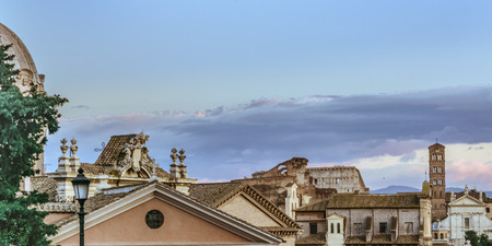 Aerial view of buildings and sky at rome city from terrace viewpoint.のeditorial素材