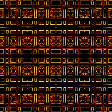 Digital collage technique geometric ornate seamless pattern design in dark warm colorsの写真素材