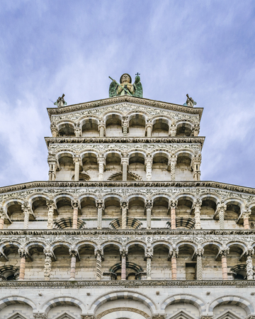 Exterior view of famous san martino cathedral located at piazza san martino in Lucca city, Italyの写真素材