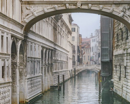 Exterior view of famous sighs bridge at venice city, Italyの写真素材