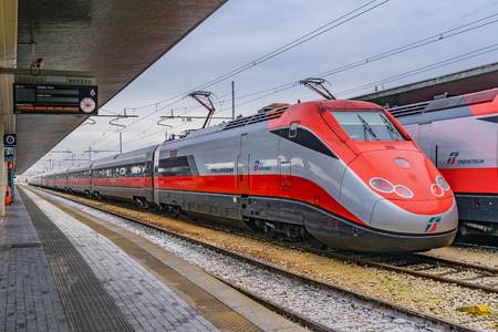 VENICE, ITALY, JANUARY - 2018 - Fast train parked at Santa Lucia station in venice city, Italy