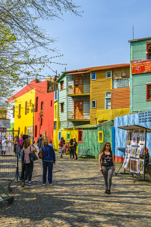 BUENOS AIRES, ARGENTINA, SEPTEMBER - 2018 - Traditional street at famous la boca neighborhood, Buenos Airesのeditorial素材