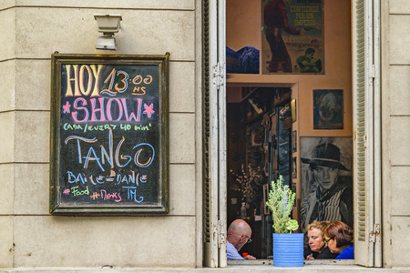 BUENOS AIRES, ARGENTINA, SEPTEMBER - 2018 - Exterior view of traditional tango bar at san telmo...
