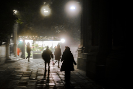 VENICE, ITALY, JANUARY - 2018 - Night urban scene at historic center of venice, Italyのeditorial素材
