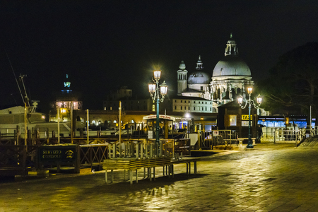 VENICE, ITALY, JANUARY - 2018 - Urban night scene at historic center of venice, Italyのeditorial素材