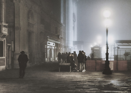 VENICE, ITALY, JANUARY - 2018 - Night urban scene at historic center of venice, Italyのeditorial素材