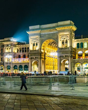 MILAN, ITALY, JANUARY - 2018 - Urban night scene at famous duomo piazza at historic center of milan city, Italyのeditorial素材